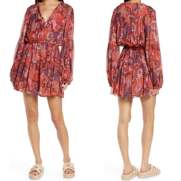 A.L.C. Elise Long Sleeve Silk Minidress in Pink/ Russet Multi, Size 0 - Picture 2 of 15